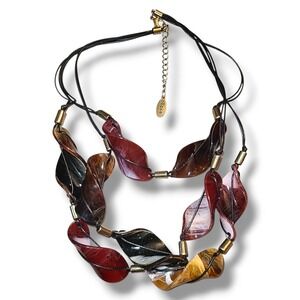 BOCAR Multi Strand Acrylic Twist Statement Necklace Brown Red Black 18–20in